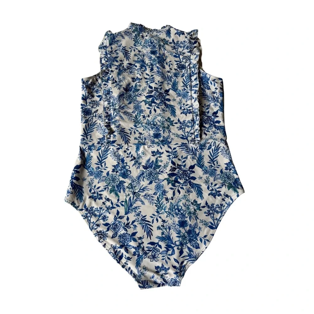 Mott50 Swimsuit Floral Ruffle One Piece Blueberry Fields Blue‎ White XL